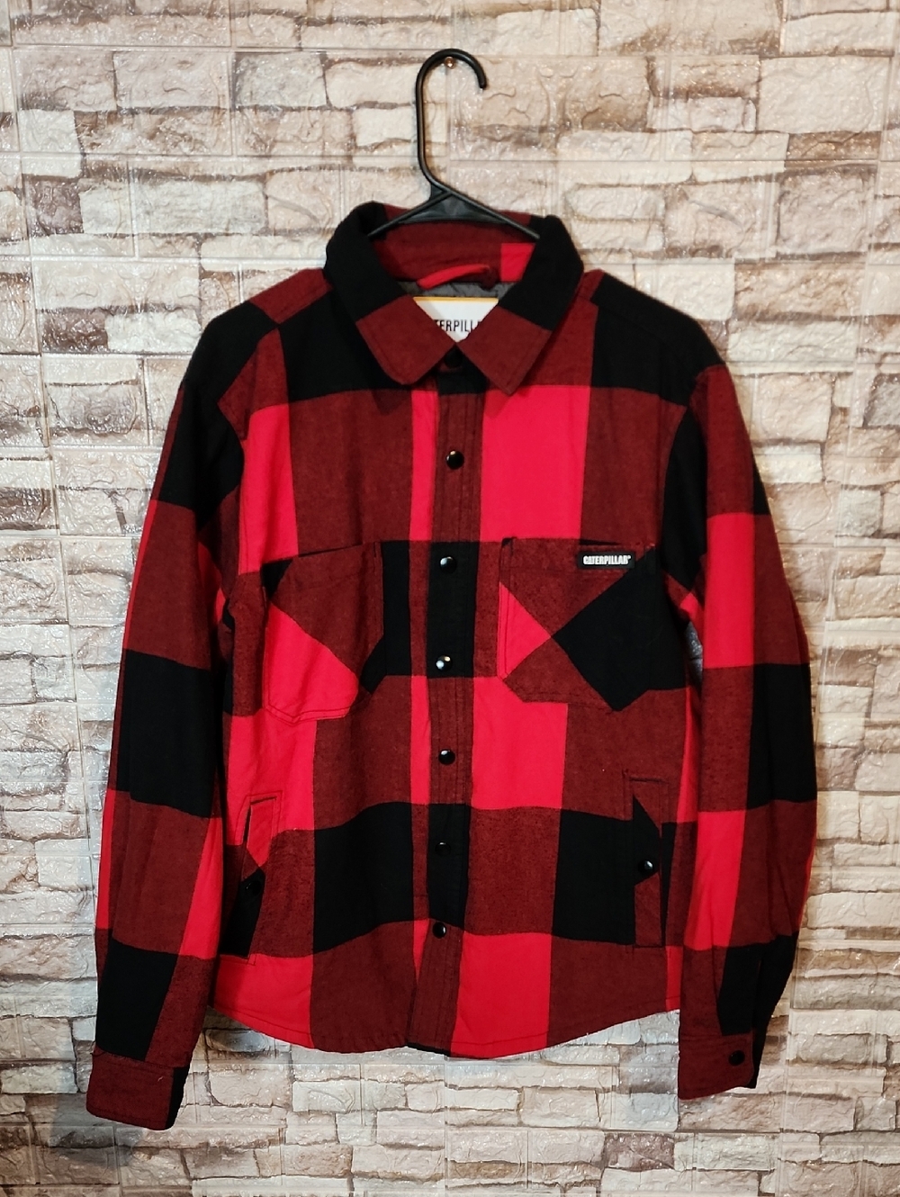Caterpillar Men's Red and Black Plaid Jacket Pre-owned